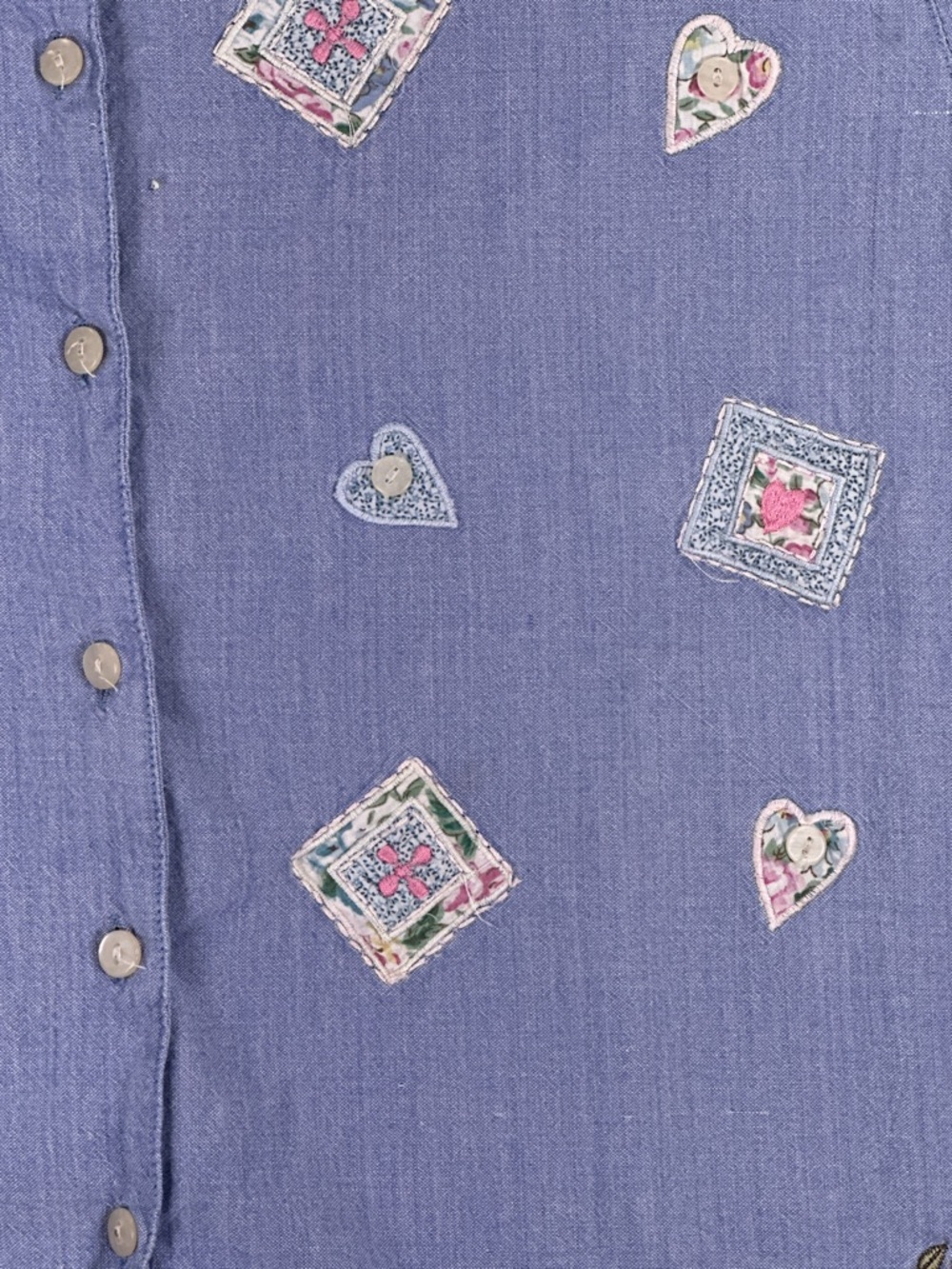 Bill Blass 90s Cottagecore Floral Lace Collar Chambray Blouse Blue Size L - Picture 5 of 13